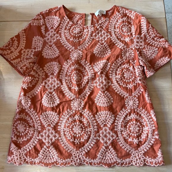 Anthropologie Eri + Ali Embroidered Short Sleeve Top sz small - Picture 2 of 6